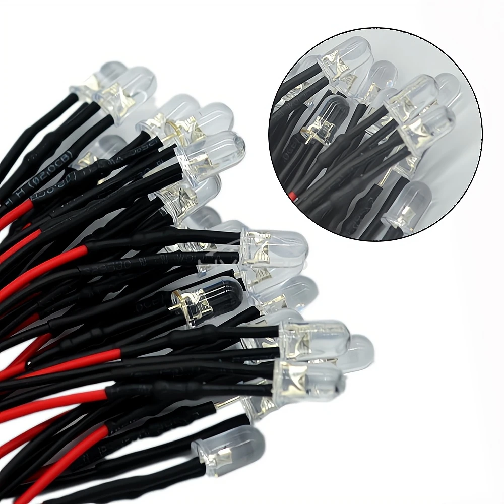 1/5/10X 5mm Okrągłe światło 20cm Wstępnie okablowane diody LED Żarówka Kabel DC 12V Biały Do dekoracji DIY Wstępnie lutowany koralik lampy