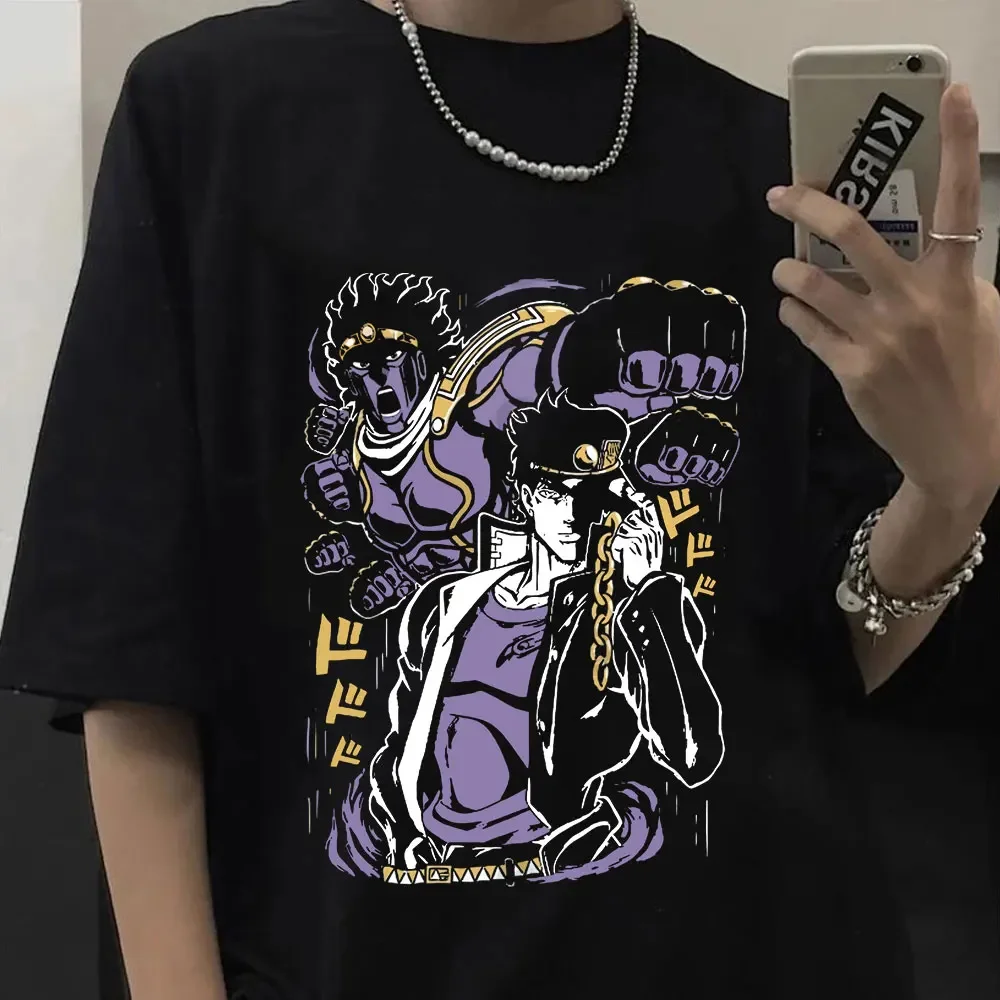 男性と女性のための漫画のTシャツ,ジョジョの奇妙な冒険のキャラクタープリントの服,半袖,カジュアル