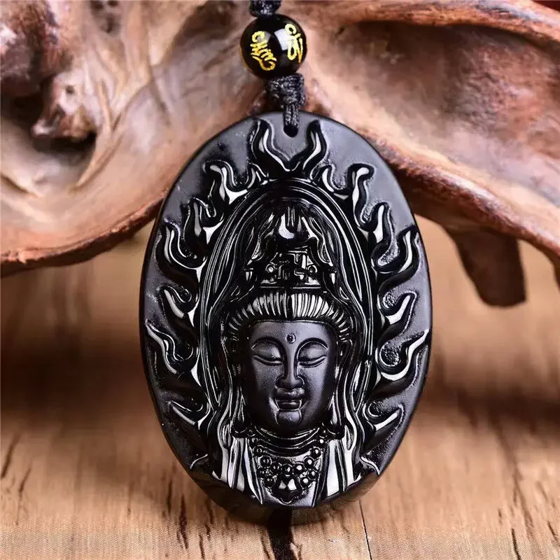 Natural Obsidian Domineering Avalokitesvara Pendants Jewelry Fine Jewelry Lucky Exorcise evil spirits Amulet  Pendant Jewelry