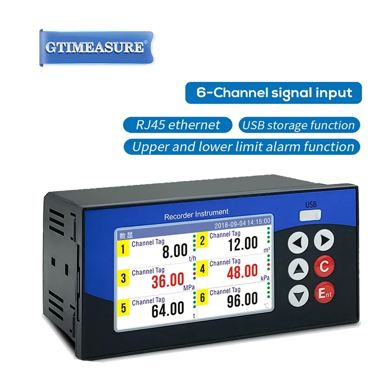 2026 Multichannel Data Recorder PT100 K TC Temperature Sensor Datalogger Color Screen Display Digital Curve USB Data Transfer An