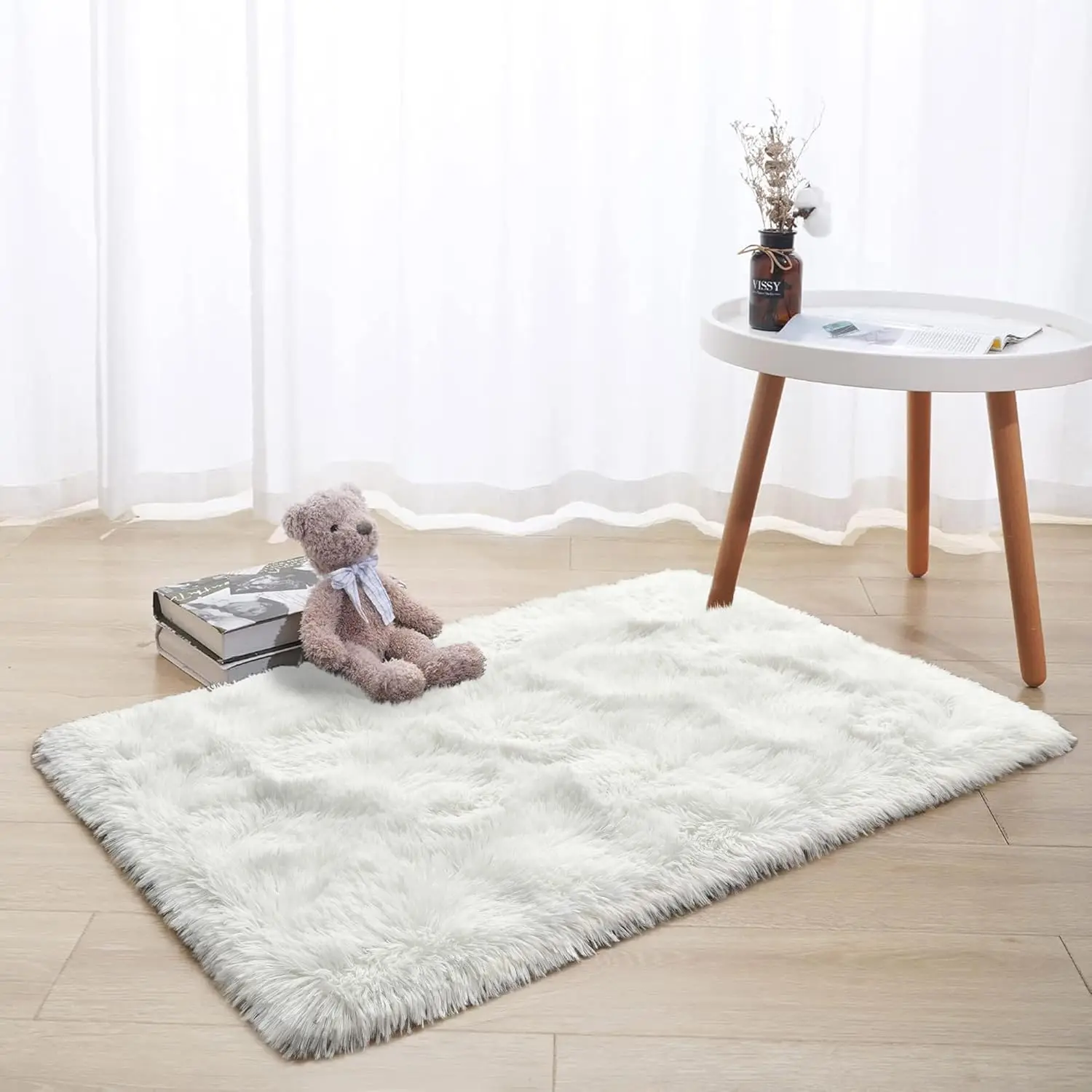 Plush Indoor Nursery Home Decor Rug with Non-Slip Bottom, Cream White, 2 X 3 Feet