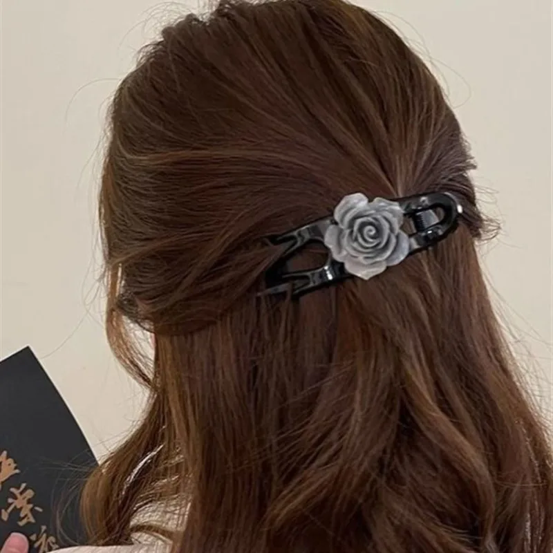 Retro Elegant Camellia Duckbill Clip Women Back of The Head Ponytail Holder Shark Clip Korean Style Hair Styling Accessories New