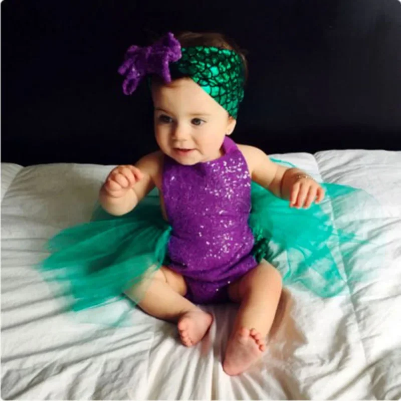 

Baby's Clothes Girls Summer Clothes Set Sleeveless Lace-up Mermaid Romper Tulle Tutu Skirt Headband 2Pcs Casual Beach Outfits