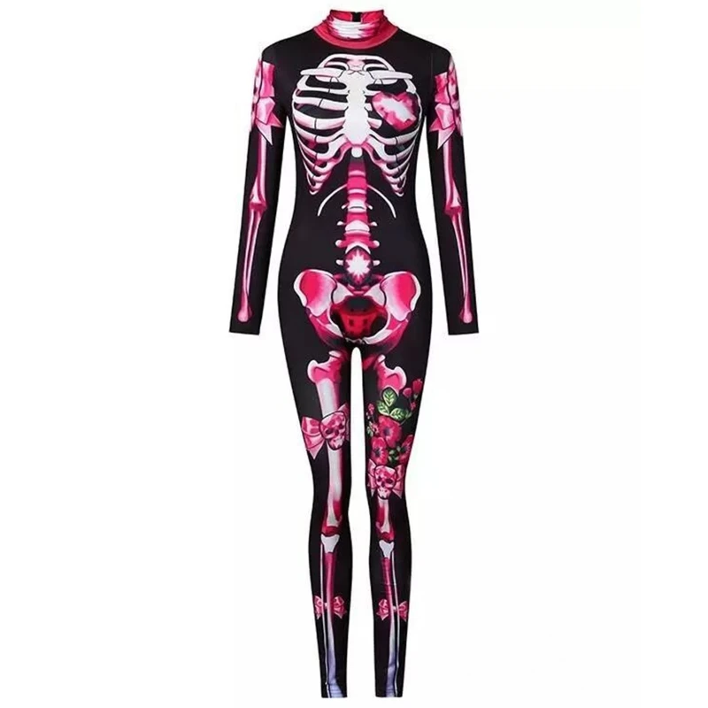 Mulheres halloween cosplay macacões engraçado esqueleto bodysuit 3d estiramento magro macacão uma peça roupa catsuit para adultos