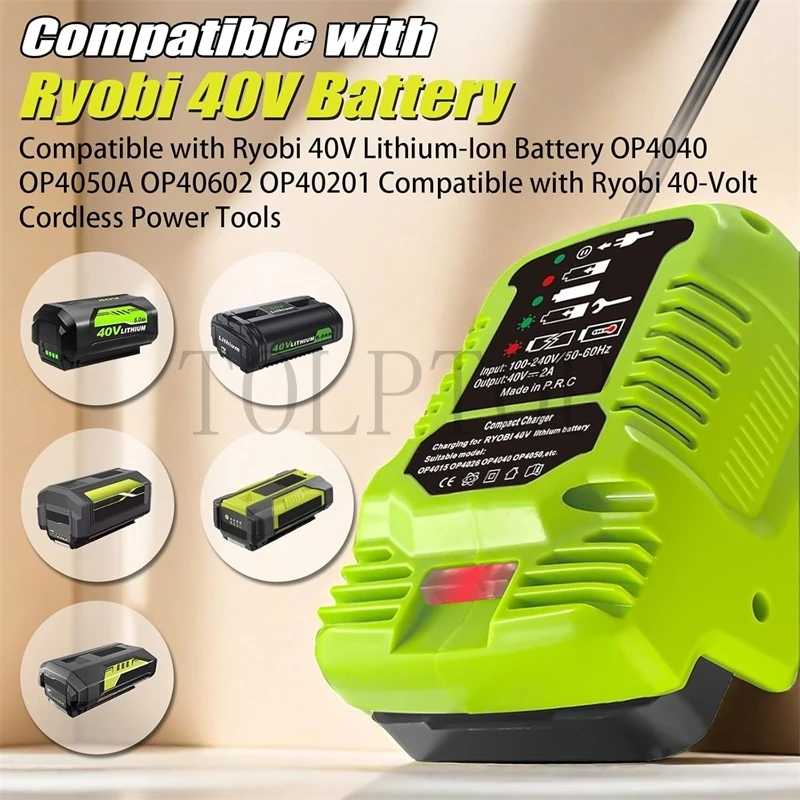 Mini Charger for Ryobi 40V Battery, Portable Mini Fast Charger for Ryobi 40V Lithium Battery OP4015 OP4026 OP4030 OP4040 OP4050