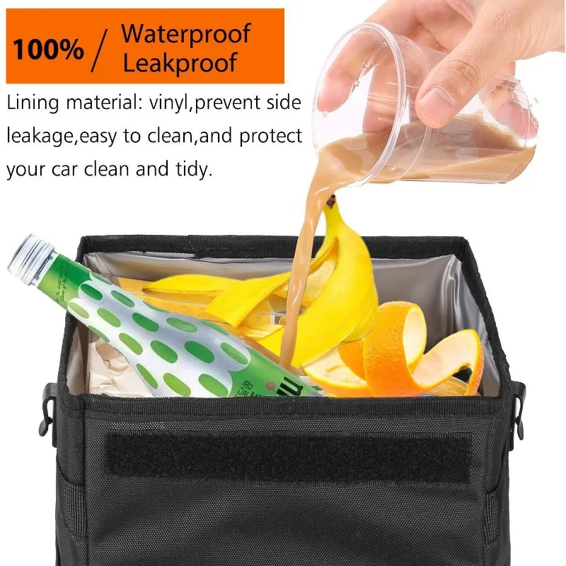 Waterproof Car Trash Can Bin, Auto Organizer Accessories, Trash Dump, Car Storage Pockets, Closeable, Portable