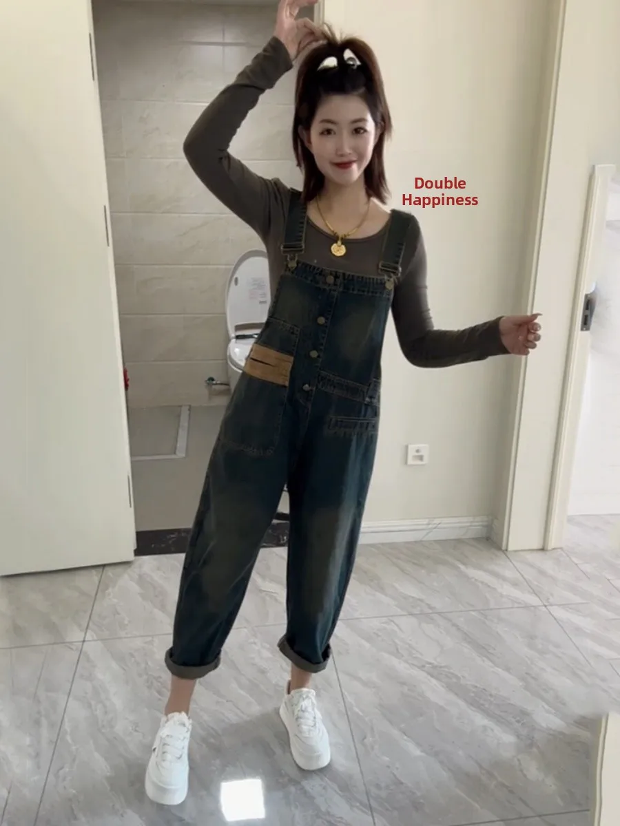 

Women's 2024 New Sle Loose plus Size Slimming High Waist Overalls Trendy Color Blo Street Sle Pear ape Body Fit Jeans