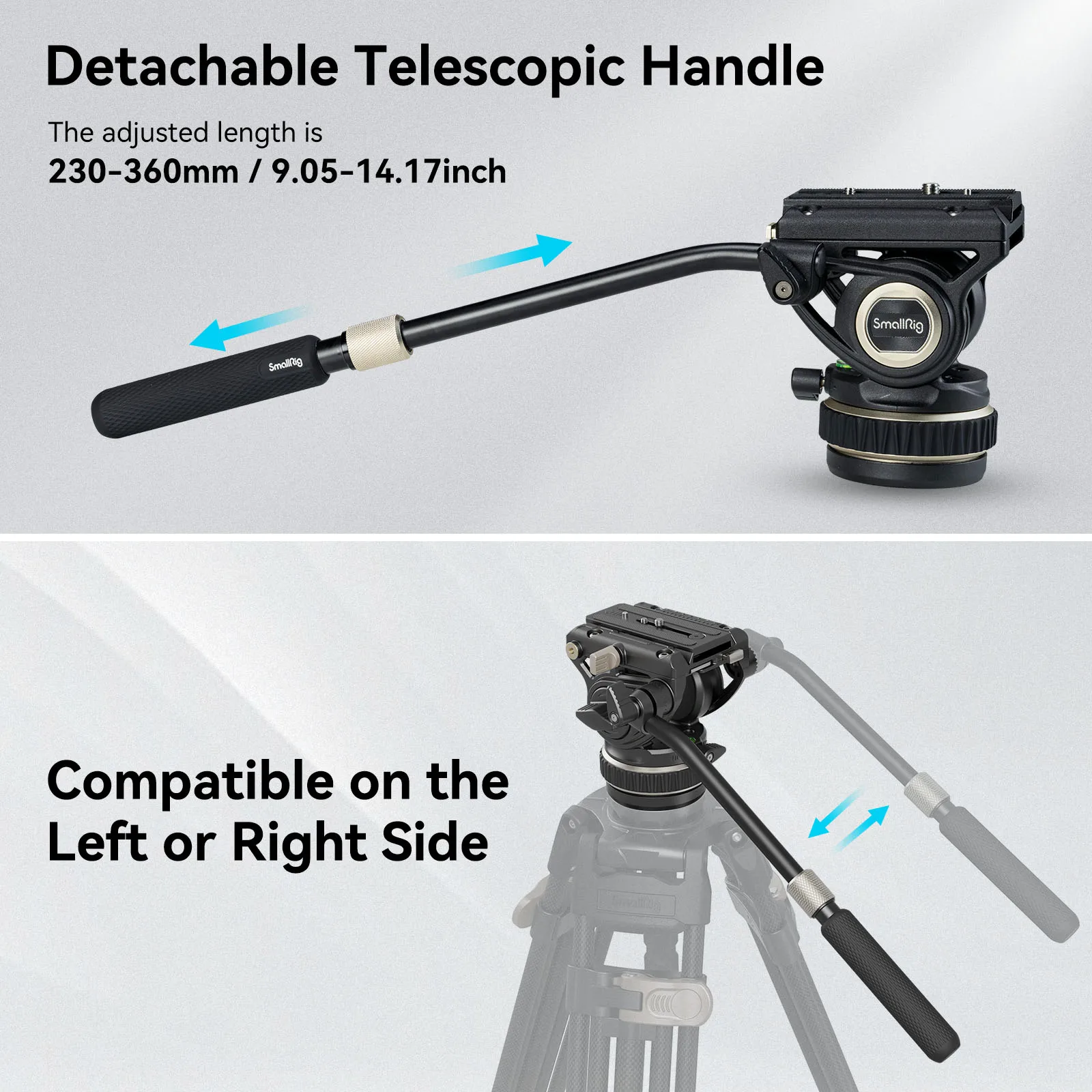 SmallRig DH10 Heavy Duty Tripod Fluid Video Head with Flat Base Adjustable Handle for Manfrotto Quick Release Plate for DSLR