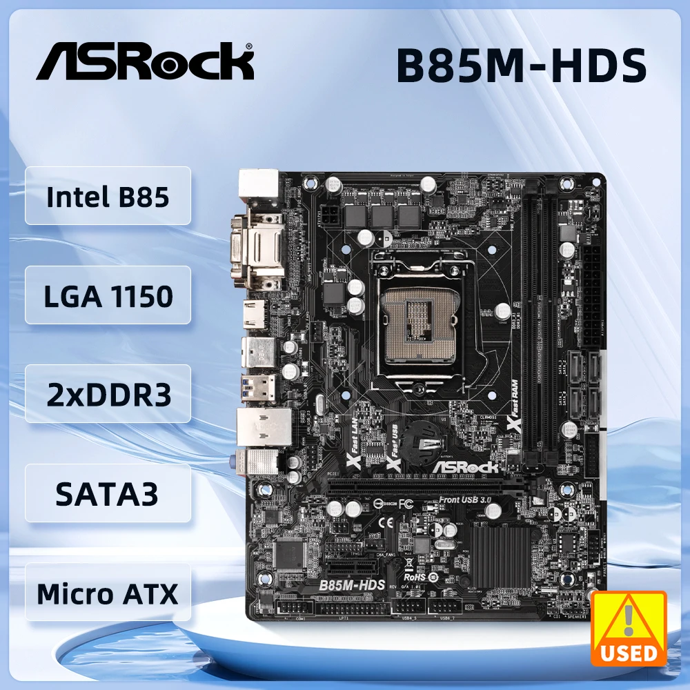 

Материнская плата ASRock B85M-HDS Intel B85 LGA 1150 16 ГБ с поддержкой Corei7-4790 4770 4590 4430 4130 2 × DDR3 16 ГБ PCI-E 3.0 Micro ATX