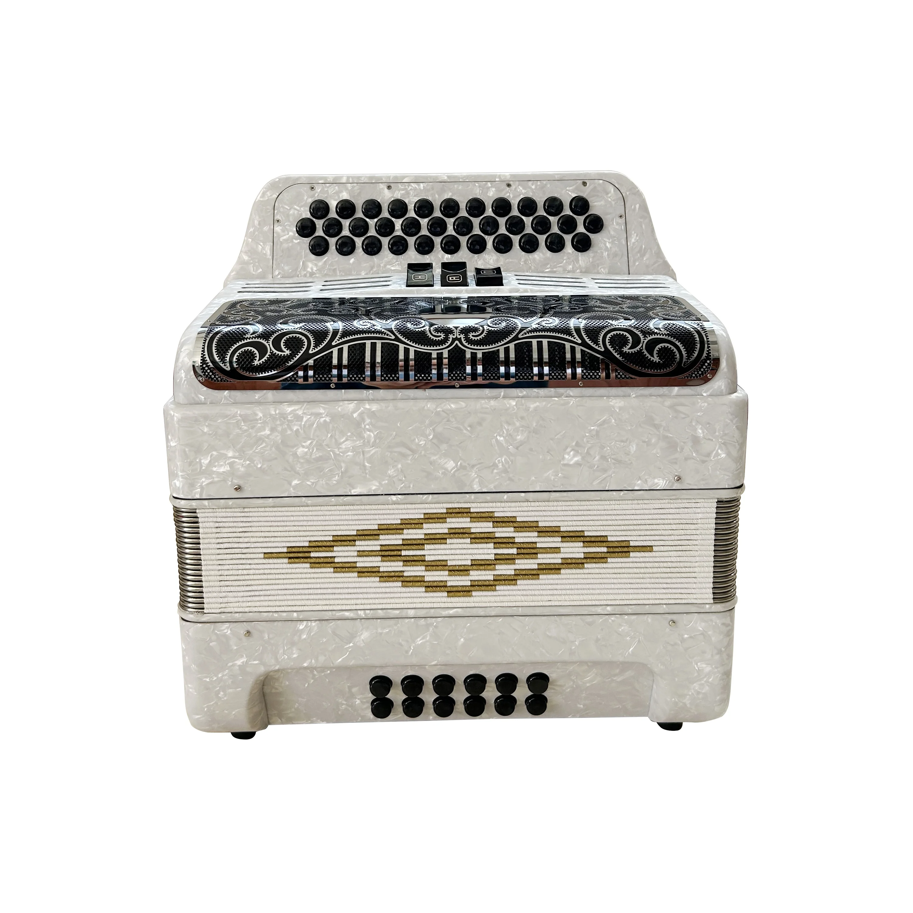 Professional 34-Button 12-Bass 3-Registers JB3412C Acrodeon Diatonic Accordion Instrument White Celluloid Black Silver