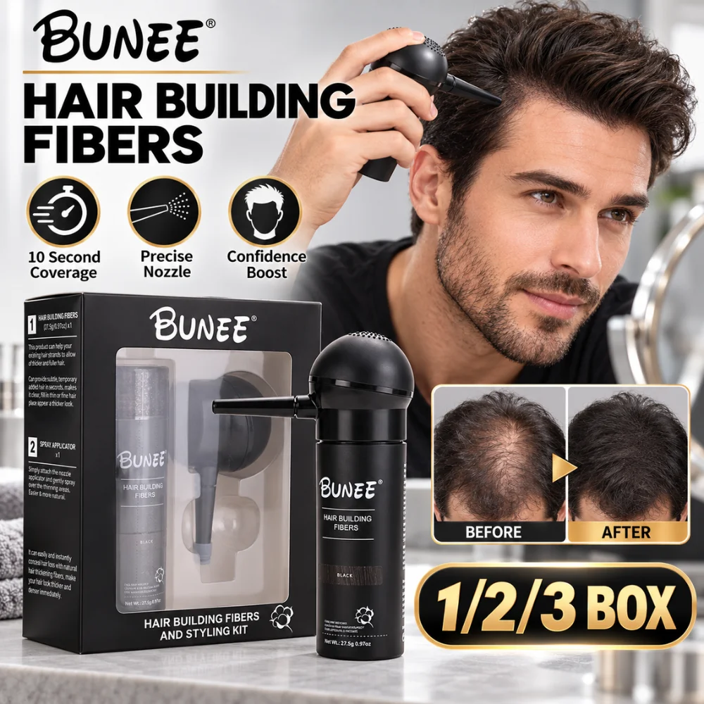 Hair Building Fibers Black Hair Thickening Powder Set With Precision Pump Applicator For Sparse Crown And Part Line Styling