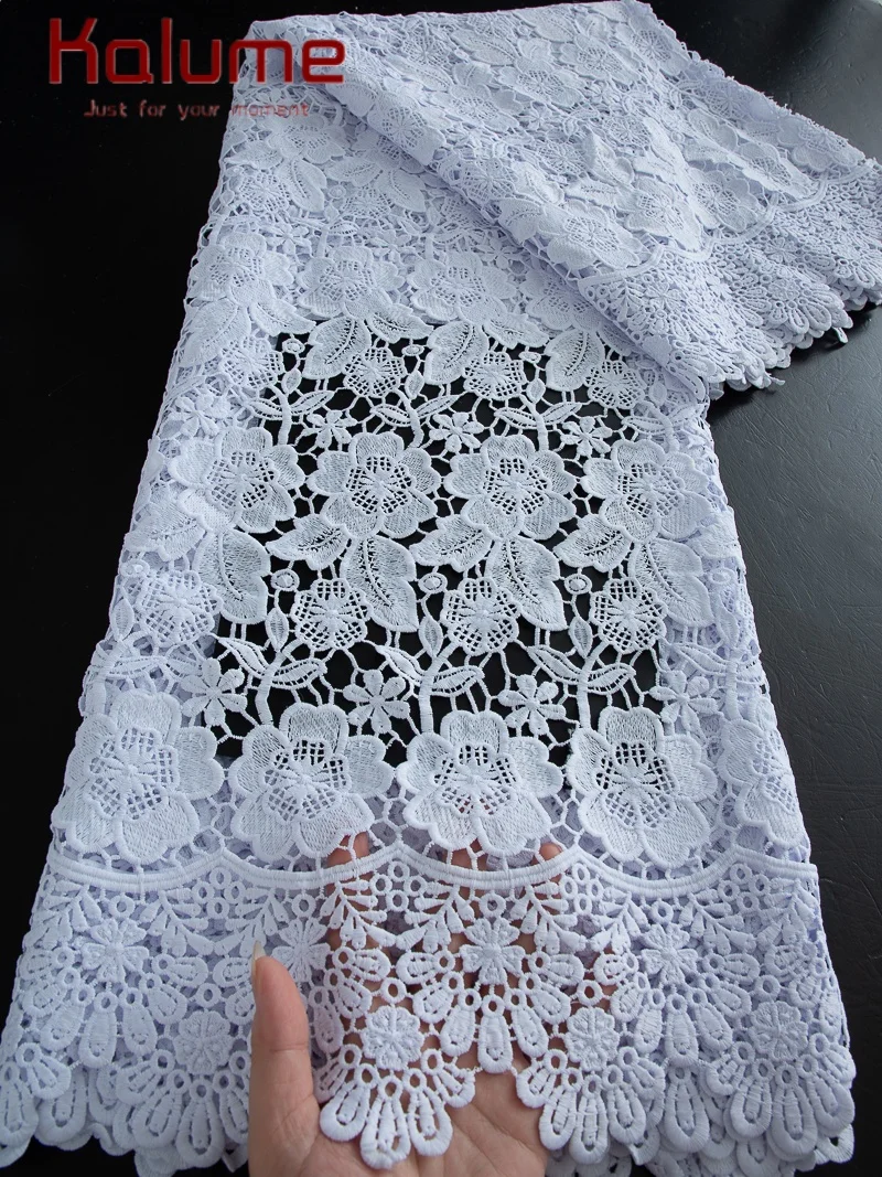 Kalume 2025, weißer afrikanischer Guipure-Spitzenstoff, hochwertiger Hochzeitsschnur-Spitzenstoff zum Nähen, Hochzeit, Party, Frauen, Kleid, F4483