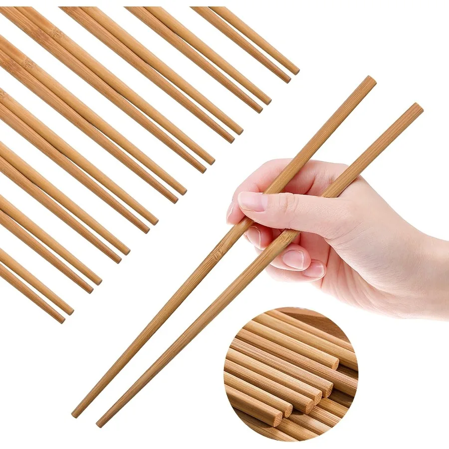 

Bamboo Chopsticks Reusable Dishwasher Safe Chinese Long Chopstick 10 Pairs Wooden Asian Korean Japanese Chopsticks Natural and