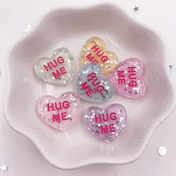 Glitter Resin Peach Heart Lettering HUG ME Tag Flatback Cabochon Rhinestone Scrapbook Craft DIY Accessory Decor Figurine OH73