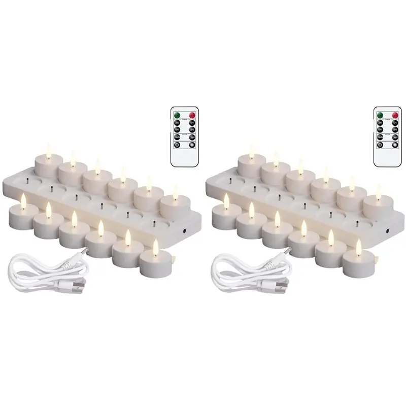 【HOT-PRICE!】24X Rechargeable Flameless Tea Lights Candles With Timer Romote,LED Candles For Wedding Centerpiece Table Decor