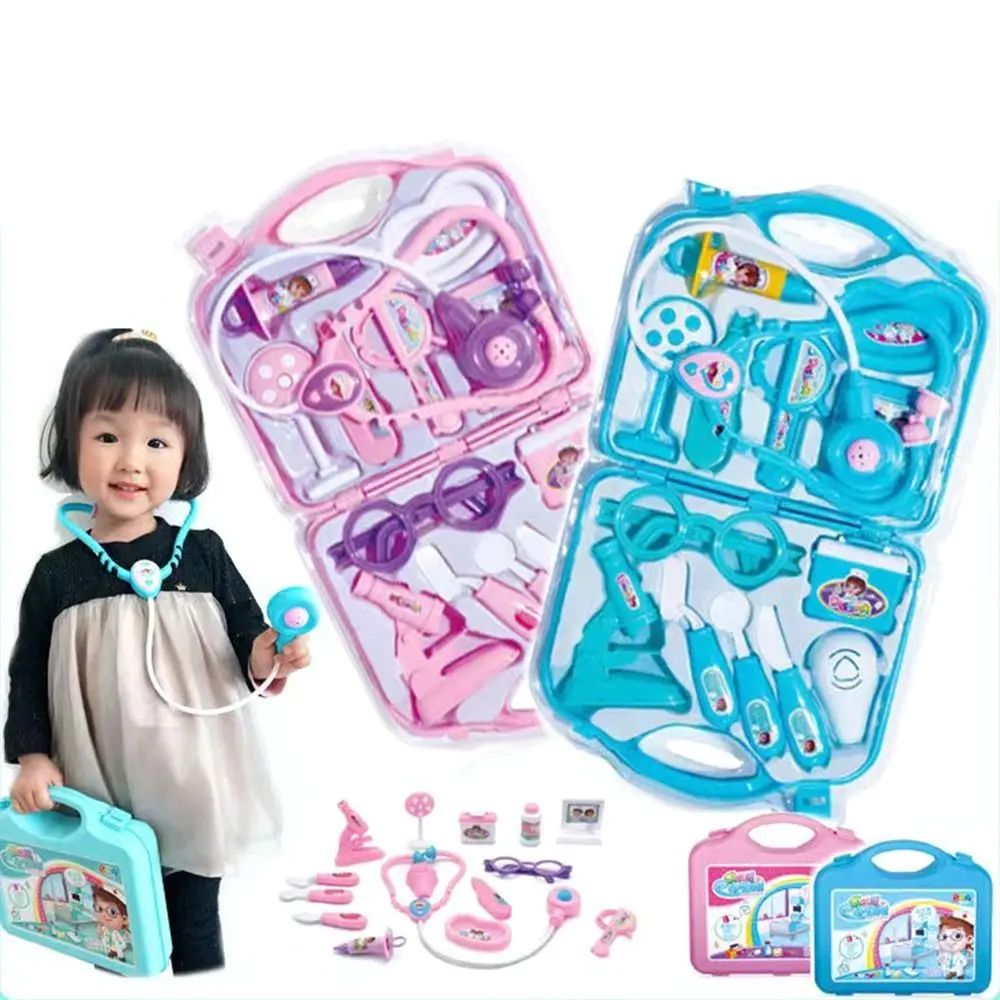 15PCS Pink Blue Children's Family Doctor Set Stethoscope Plastic Doctor Set Mini Equipment Accessories Role Playing Game Unisex