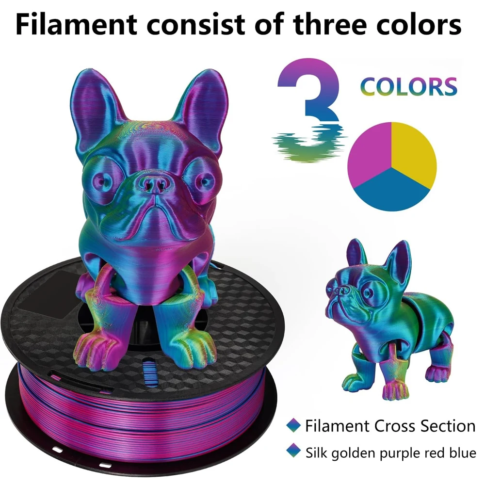 

250g 500g 1Kg gold purple red PLA Filament Triple Color 3D Printer Silk Filament 1.75mm 3D Printing pla Material Gold red purple