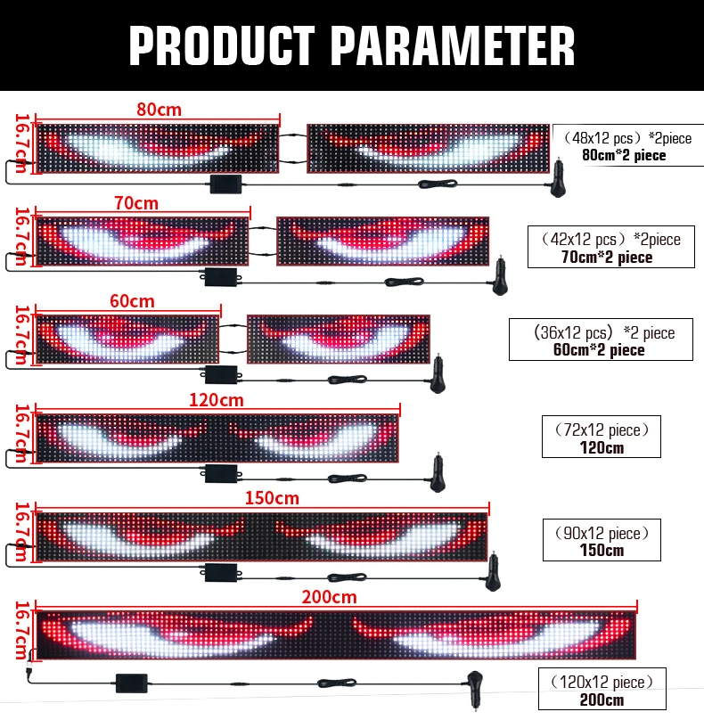 Devil Eyes Light for Windshield Programmable Led Sign Digital Lighting Display Car Windshield Eyes Animated for Cars Trucks SUV