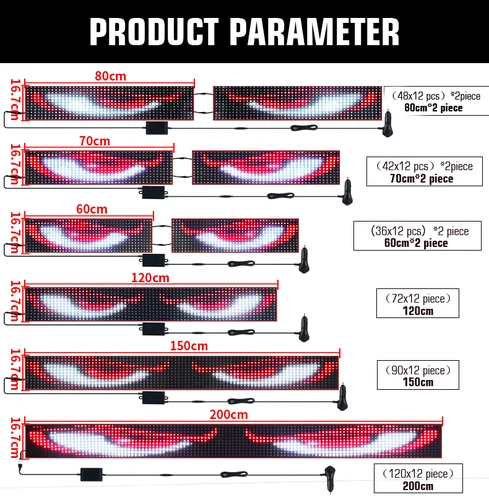 Imagen 2 del producto Luz LED de panel de píxeles tipo ojo de diablo para camión, control por aplicación, plegable, con efecto de desplazamiento, para tablero y parabrisas, 12V 24V