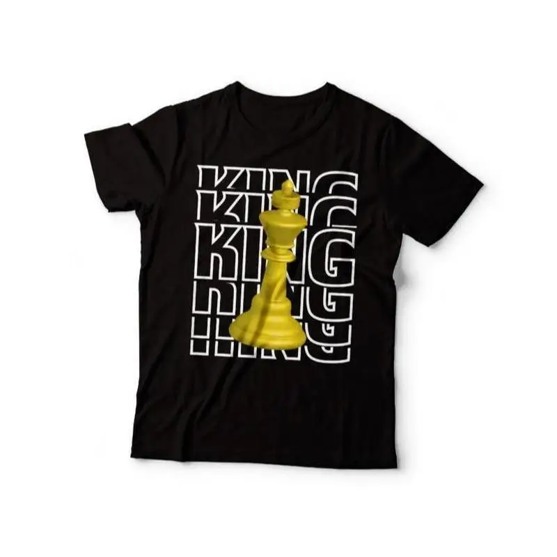 

King Chess Graphic Tee – Bold Yellow King Piece with Repeated Text for Chess Lovers
