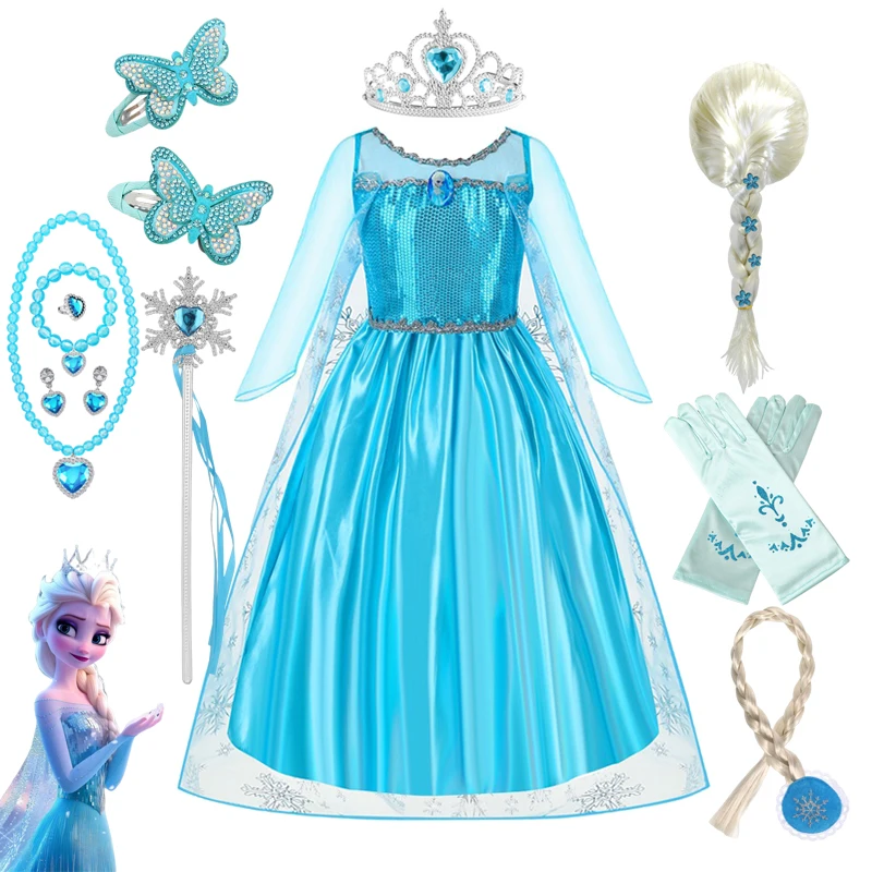 فساتين أميرات ديزني إلسا بأكمام طويلة فستان بناتي للأطفال أزياء ملكة الثلج المجمدة كرنفال فساتين حفلات أعياد الميلاد