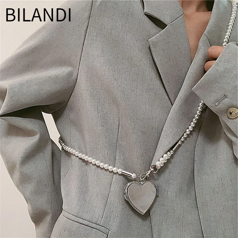 Bilandi Modern Jewelry Popular Design Simulated Pearl Heart Mirror Pendant Body Chain For Women Girl Pretty Accessories Hot Sale