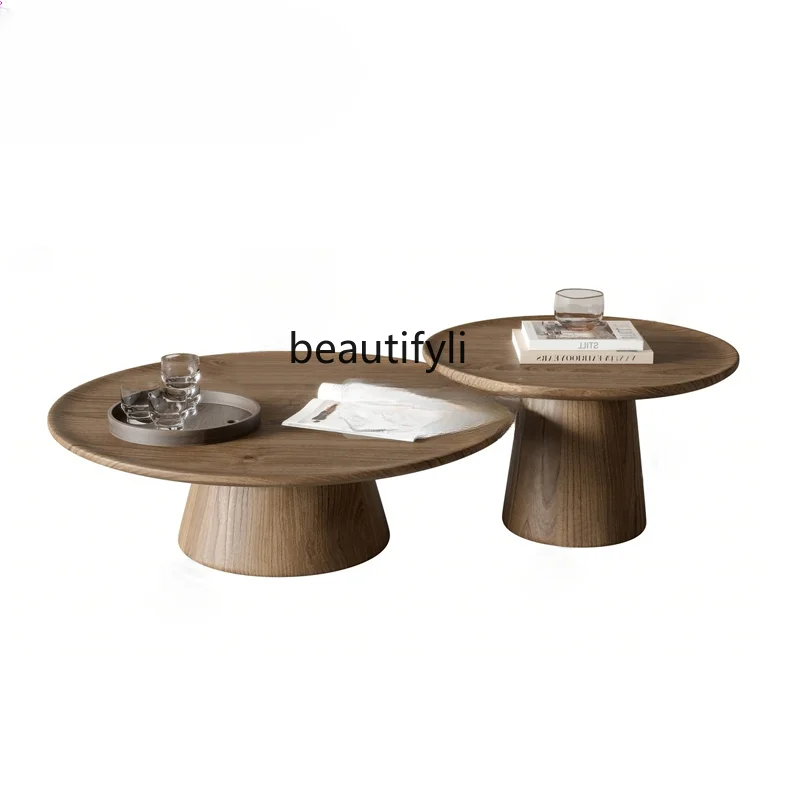 

Nordic Modern Minimalist Solid Wood Special-Shaped round Tea Table Combination, Silent Log Style Coffee Small round Table