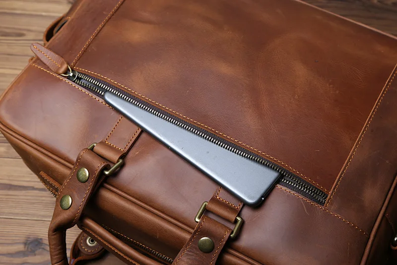 Retro Herren Leder Handtasche Oberschicht Rindsleder Aktentasche Große Kapazität Reisetasche Crazy Horse Leder Laptop Umhängetasche NZPJ – Detail 13