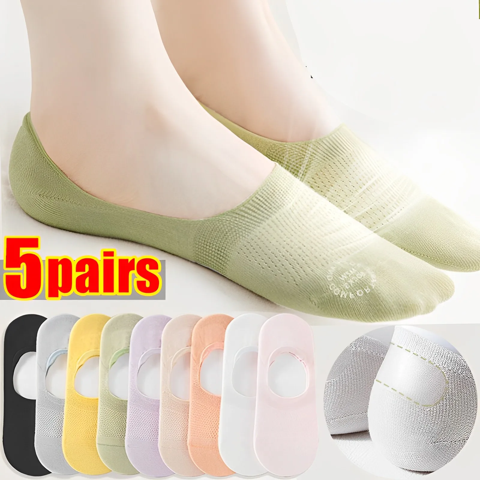 Summer Women Invisible Boat Socks Mujer Silicone Non-slip Chaussette Ankle Low Female Cotton Show Breathable Calcetines