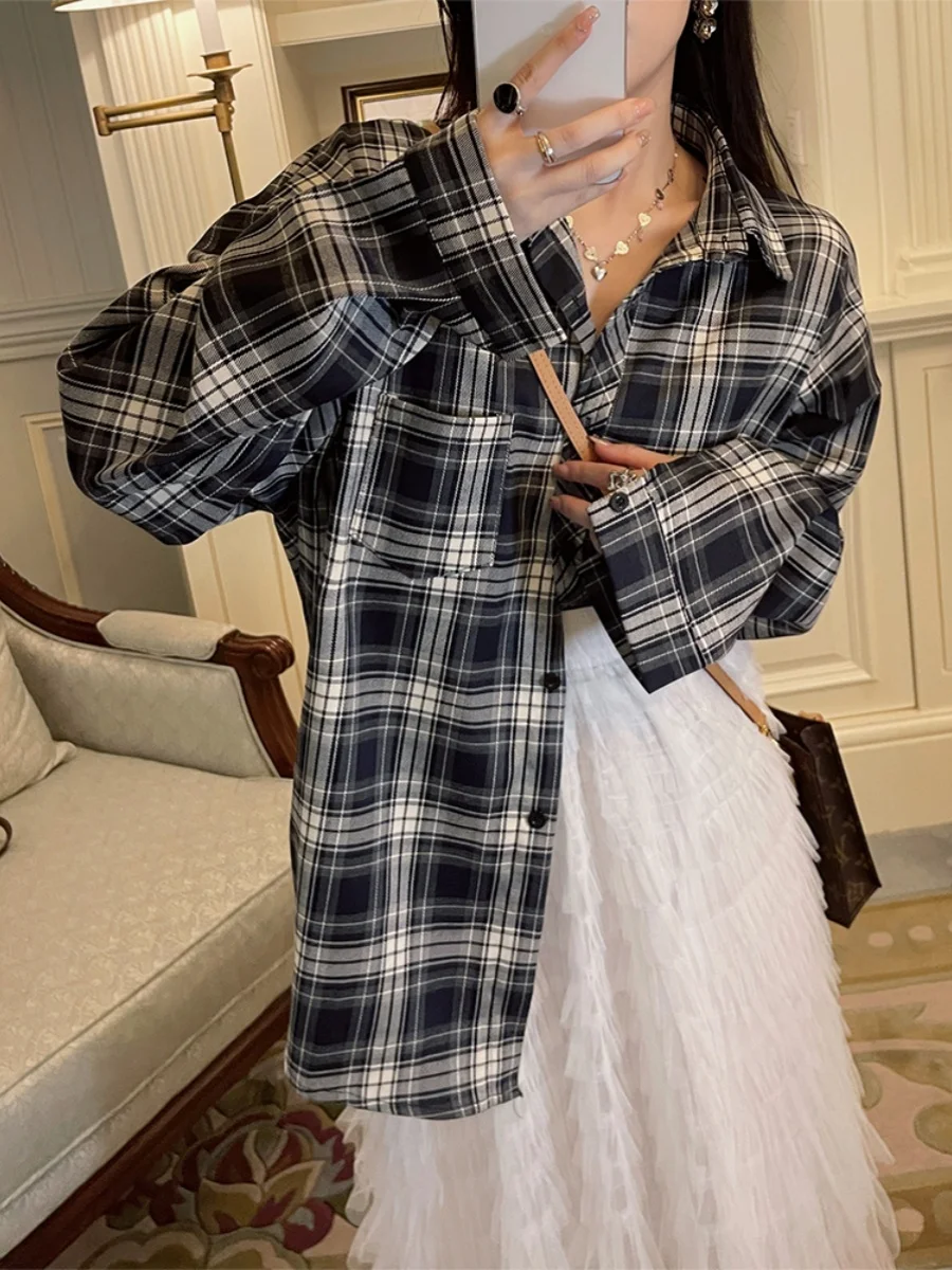 

Женский винтажный кардиган в клетку, длинный, свободный, повседневный, с открытыми рукавами, в американском стиле, солнцезащитный, модный, из полиэстера...