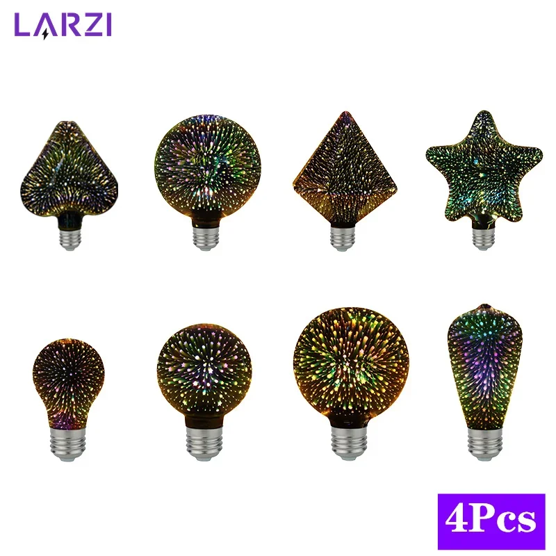 4pcs/lot 3D Led Bulb Star Firework E27 Vintage Edison Night Light 220V A60 ST64 G80 G95 G125 Holiday Novelty Decoration Lighting