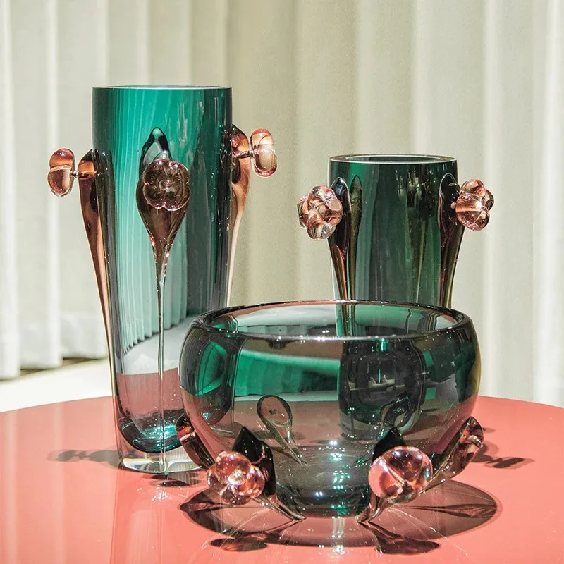 Handmade Glass Vase Home Ornament, Decorative Art Glass Vases for Living Room Desktop Tabletop Home Decoration Display