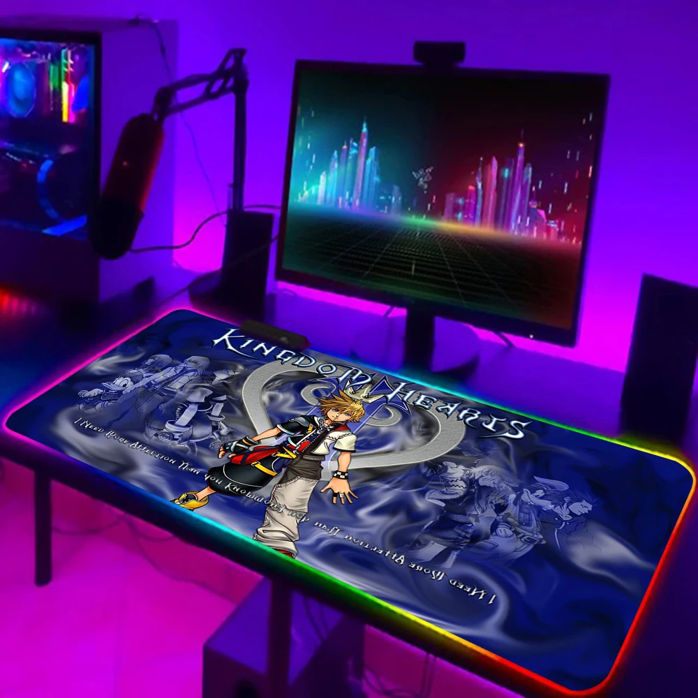 Imagem -04 - Rgb Led Glowing Mouse Pad para Gamer Kingdom Hearts Teclado pc Mousepad Borracha Gaming Computer Mausepad