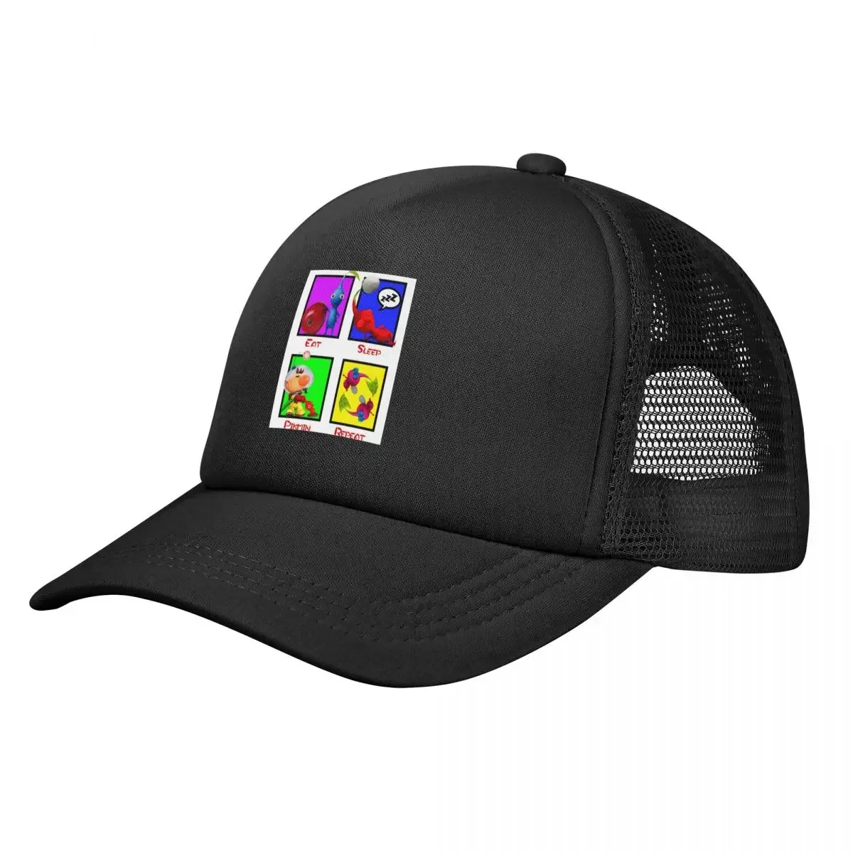 Eat Sleep Pikmin Repeat Mesh Baseball Caps Snapback Fashion Baseball Hats Breathable Casual Casquette Outdoor Unisex