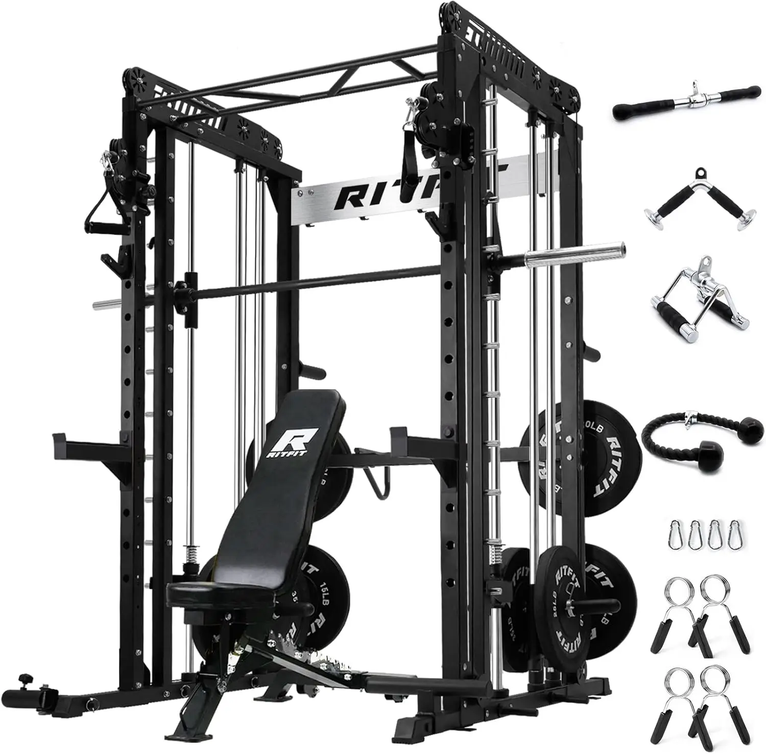 RitFit M1 & M1 Pro Smith Machine with Cable Crossover System, Multi-Function Squat Rack Power Cage for Home Gym, P