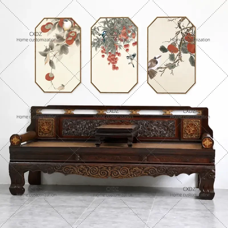 North Old Elm Arhat Bed Modern New Chinese Style Retro Simple Living Room Sofa Single Bed Imitation Classical Furniture