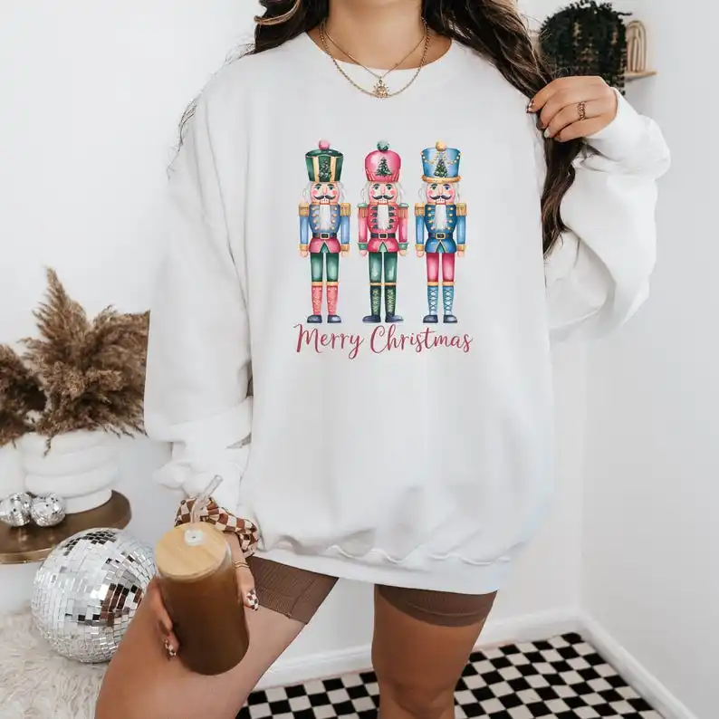 Bonito quebra-nozes moletom de natal presente do feriado das mulheres com capuz cottagecore presente natal outono e inverno manga longa pulôver