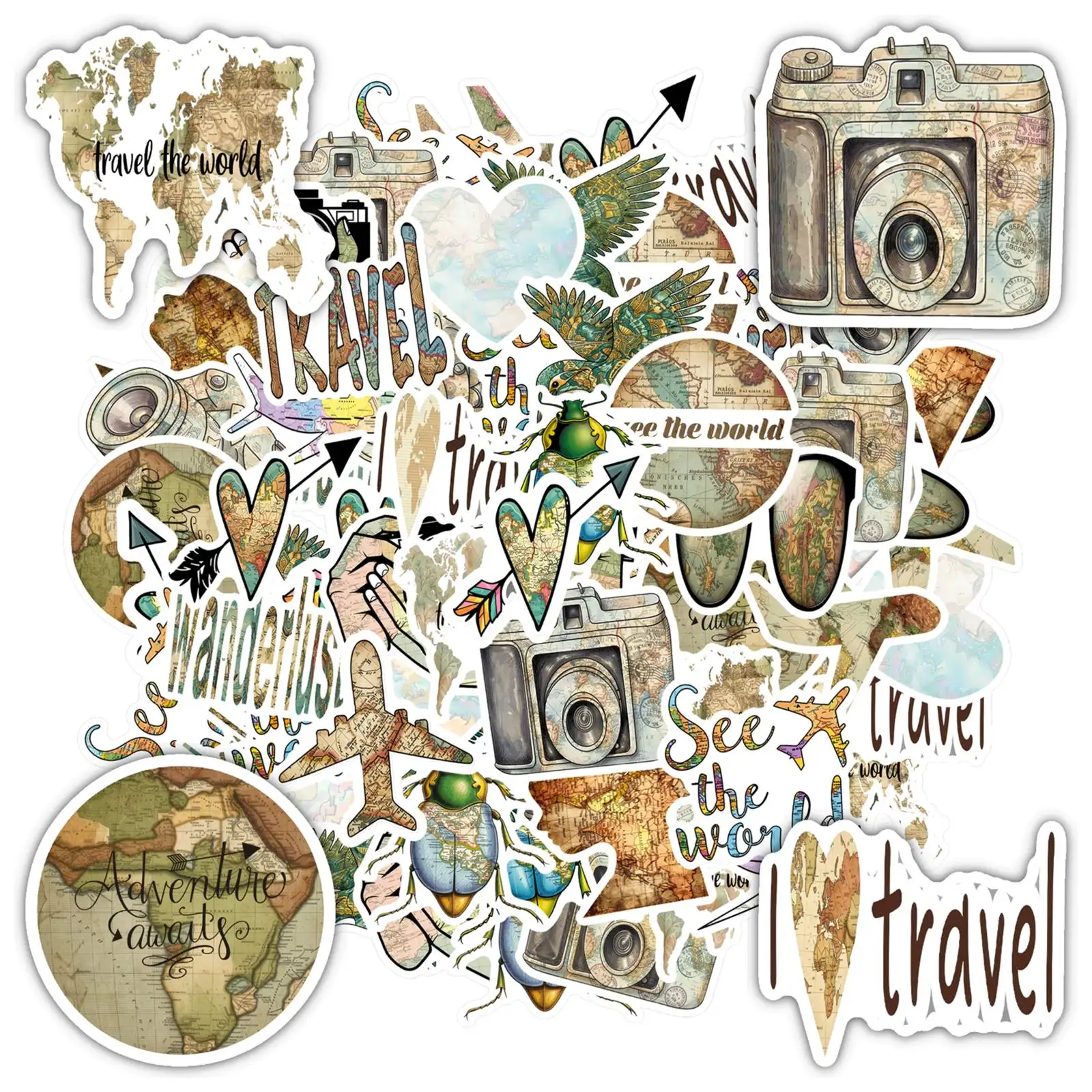 

35pcs-50pcs Artistic Photography Stickers Vintage Adventure Wanderlust Stickers Nature Stickers For Guitar DIY Skateboard