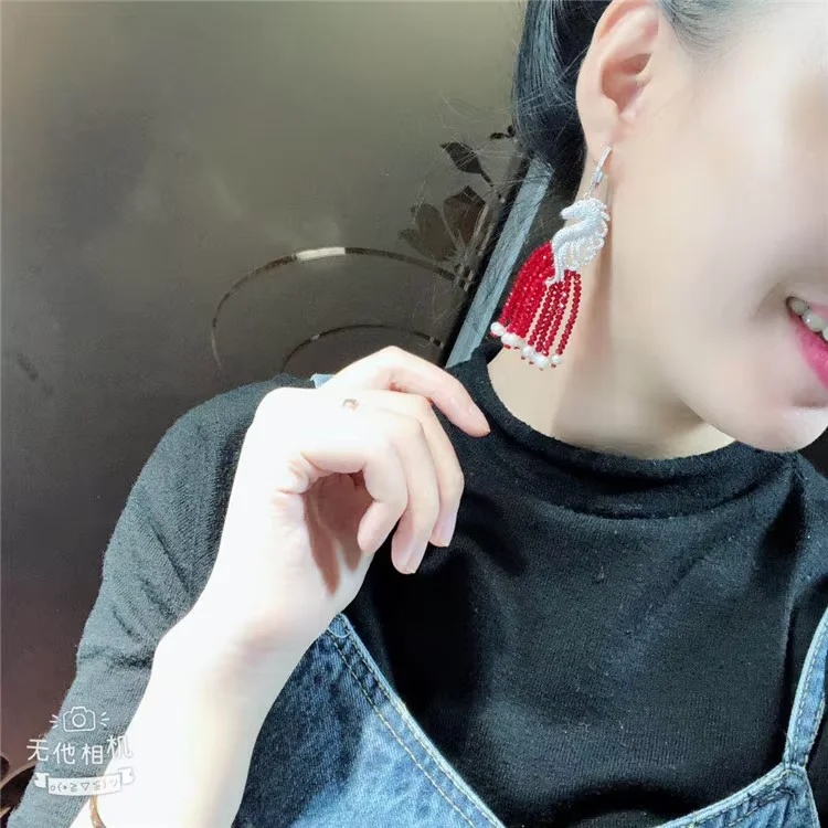 Natural Round faceted Red/Blue/Green Jade Silver Plated Cz Pave Sea Horse Earrings