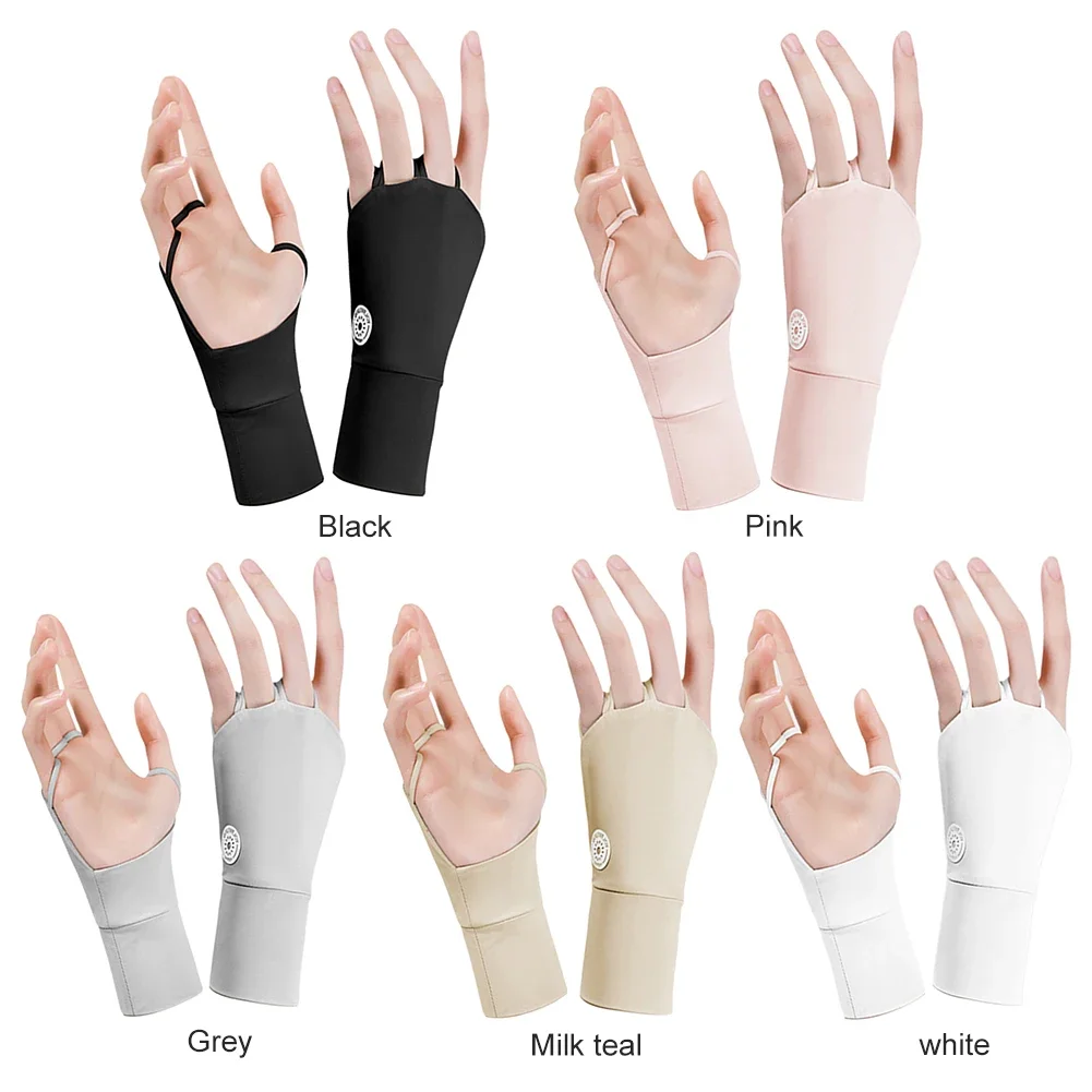 Women Protector Golf Gloves Cool Breathable Sun UV Protector Golf Glove Ice Silk Hollow Palm Elastic Left & Right Hand