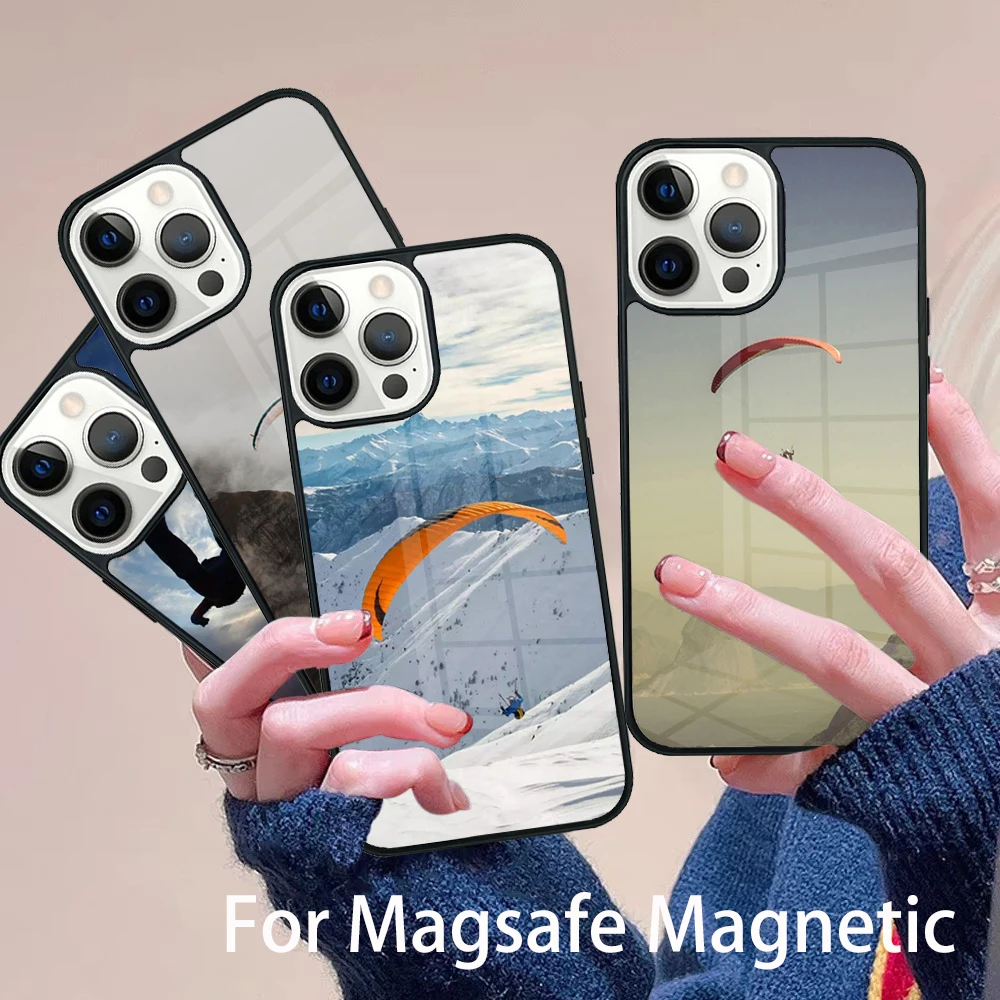 

Paragliding Sport Phone Case Magesafe Magnetic Wireless Charge Cover For IPhone 16 11 12 13 14 15 Pro Max Plus Mini