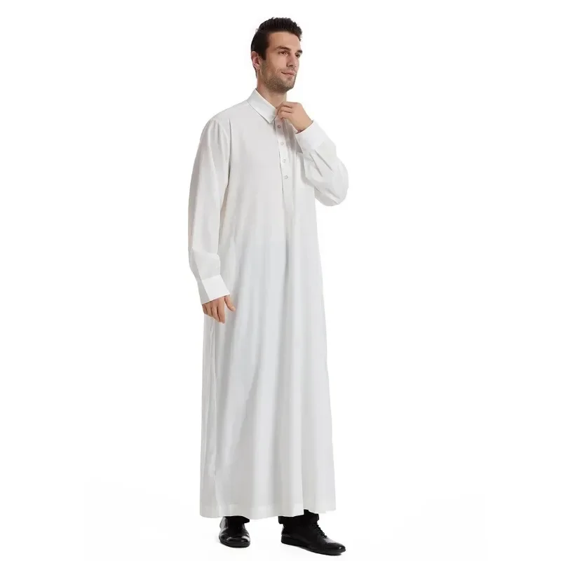 Eid Muslim Men Jubba Thobe Mens Long Shirt Dress 2025 Ramadan Lapel Robe Saudi Musulman Wear Abaya Caftan Dubai Arab Dress