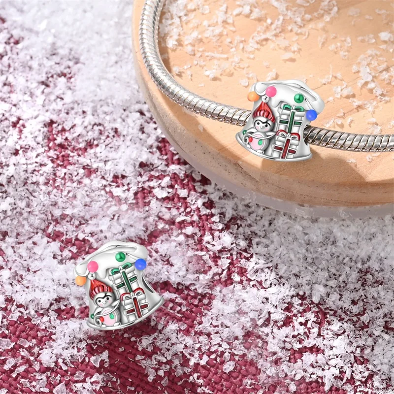 

925 Sterling Silver Happy Christmas Charms Beads For Women Fit Original Bracelet DIY Birthday Party Jewelry Gifts