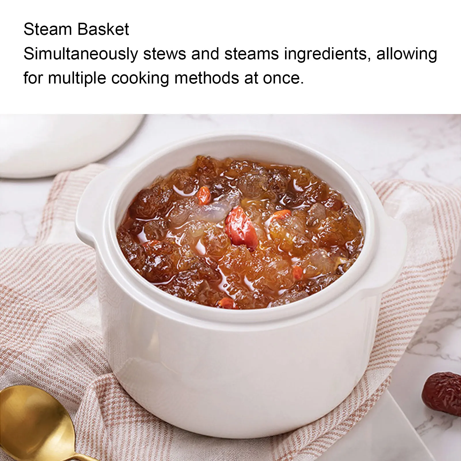 وعاء الحساء الكهربائي الأوتوماتيكي من السيراميك - طباخ الحساء مع مؤقت سلة البخار الإعدادات المسبقة لعصيدة الحساء