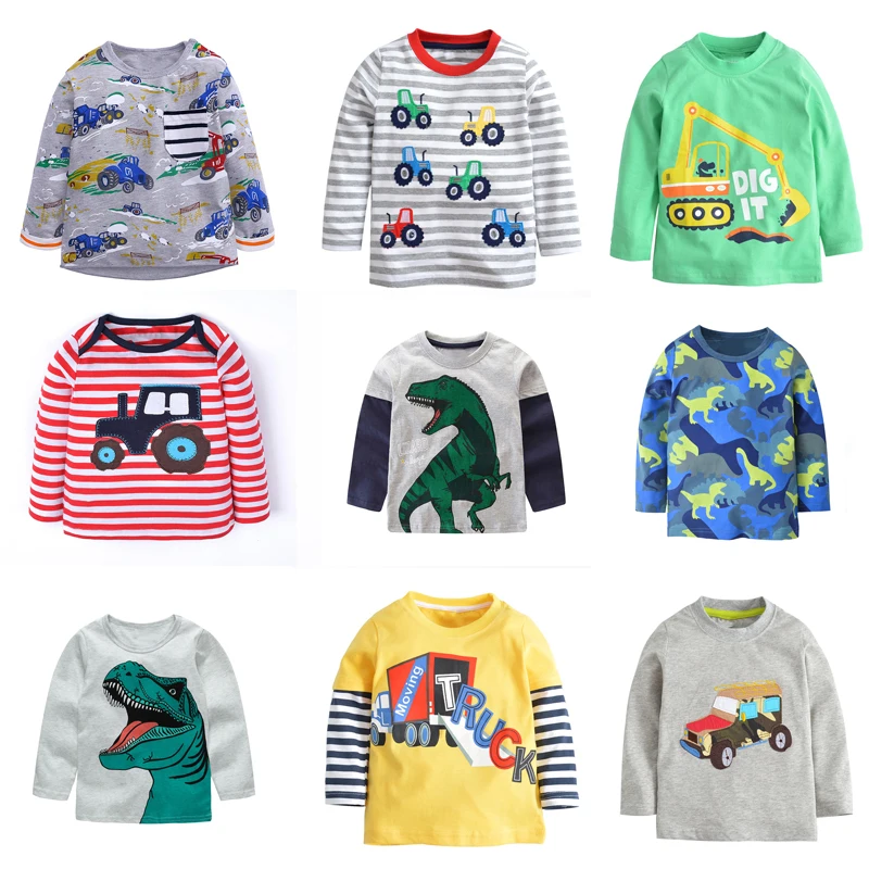 Little maven Boys Long Sleeve T-shirts Cotton Vehicle Excavator Dinosaur Pattern Baby Boys Tops Tees Shirts Tractor Kids Clothes