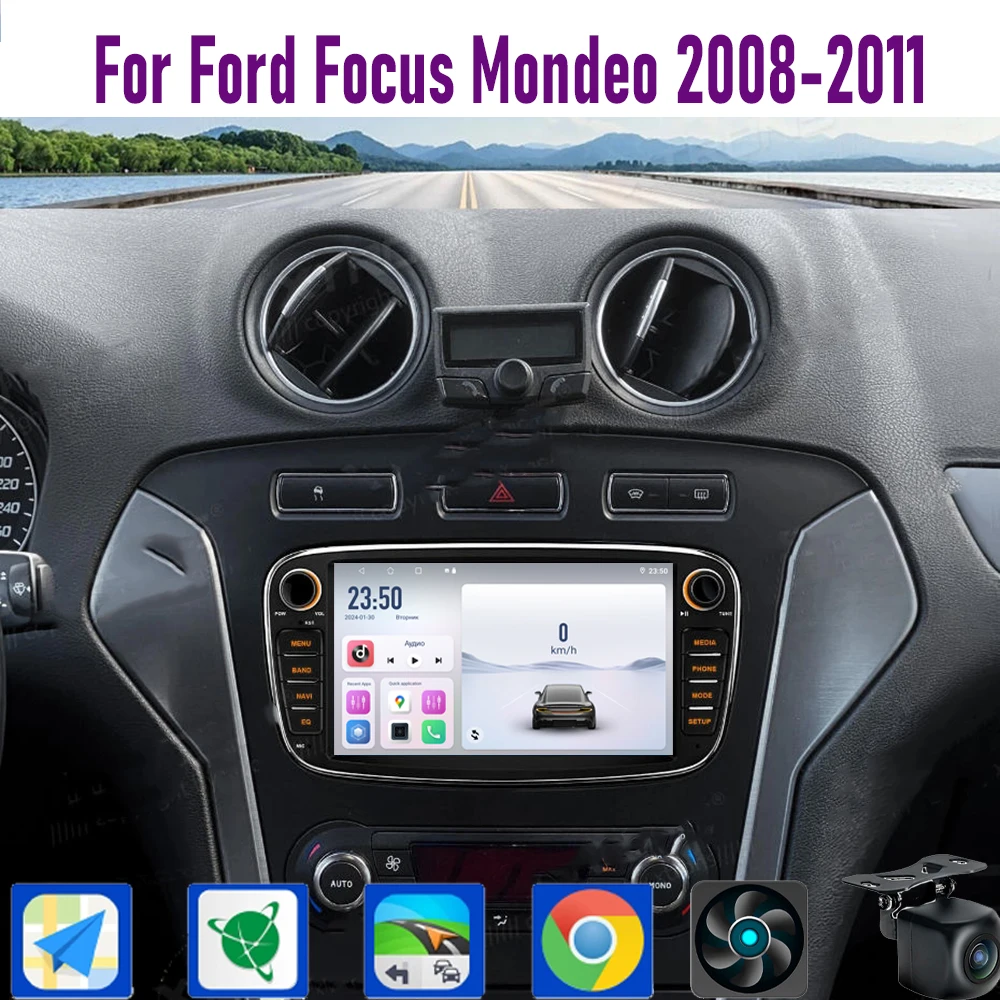 

GPS 7" For Ford Focus Mondeo 2008-2011 CarPlay Android 15 Car Radio WIFI Multimedia Player Head Unit Google Map Camera 4GB+64GB