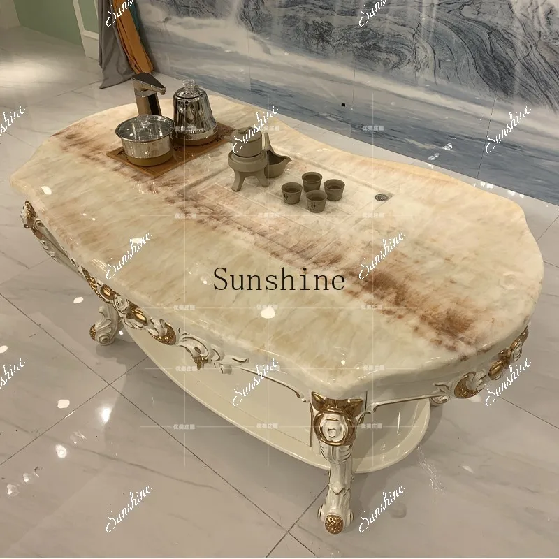 

American solid wood carving flower marble tea table business and leisure integrated table TF