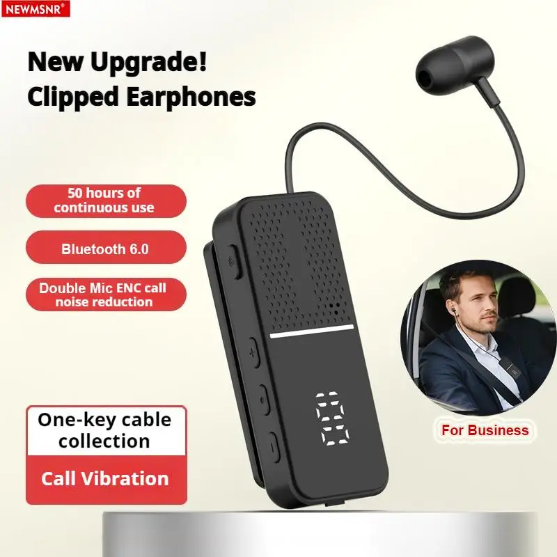 Lavalier Business Bluetooth 6.0 Headphones Talk/music 50H Play Time LED Display ENC Noice Cancelling Wireless Earphone handsfree — product photo 1 of 1