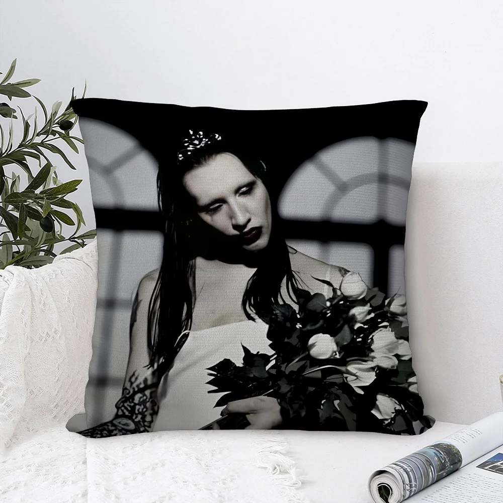 Chanteur m-marilyn Manson taie d'oreiller canapé décoratif maison Double face impression peluche carré jeter taies d'oreiller coussin décor couverture