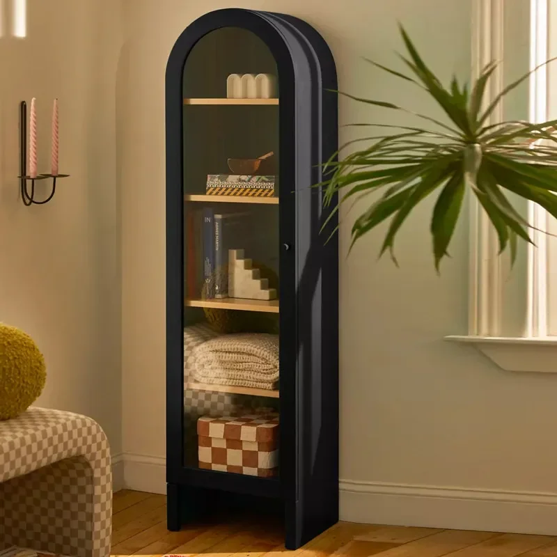 American solid wood bookcase, household bookcase, figure display cabinet, retro bookshelf, French arch side cabinet